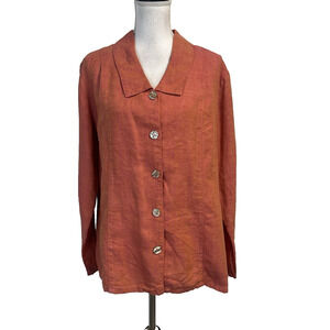 TSD Two Star Dog Pink Orange Linen Lagenlook Boho Jacket Blouse Size XL Casual